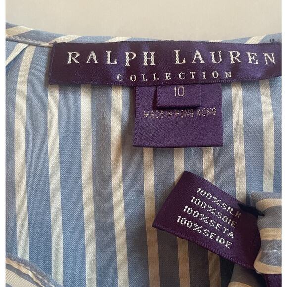 Ralph Lauren Collection Purple Label Blue Pinstripe Ruffle Silk Blouse Runway M - Picture 12 of 13